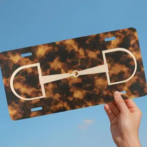 Tortoise Shell Print D-Ring Snaffle Bit License Plate, Equestrian Car Accessory