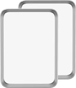 "Set of 2 Stainless Steel Baking Sheets: Professional 16 x 12 x 1 Inch, Non-Toxic, Rust-Free & Dishwasher Safe" Bakeware Aluminium