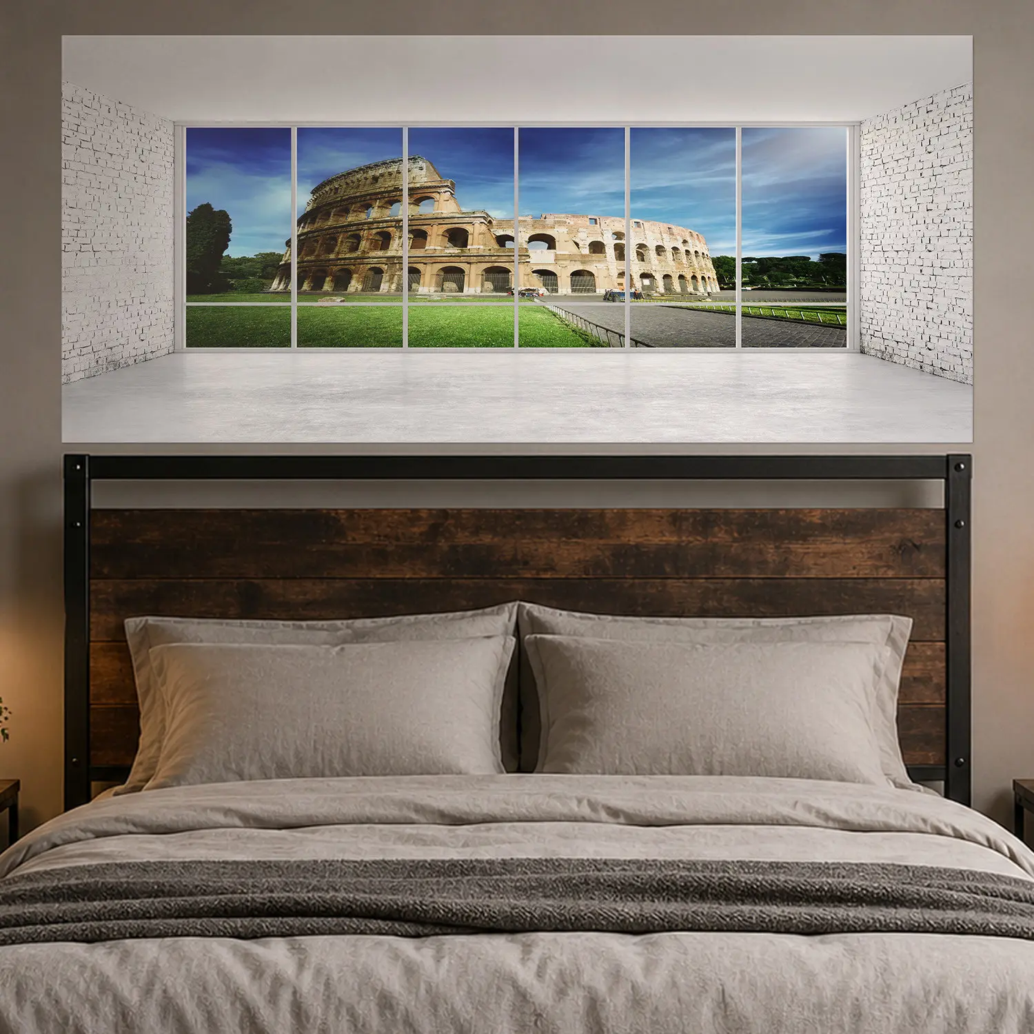 Self-Adhesive Bed Headboard Sticker, PVC Material, Roman Colosseum Design,Gives A Sense Of Solemnity And Solemnity