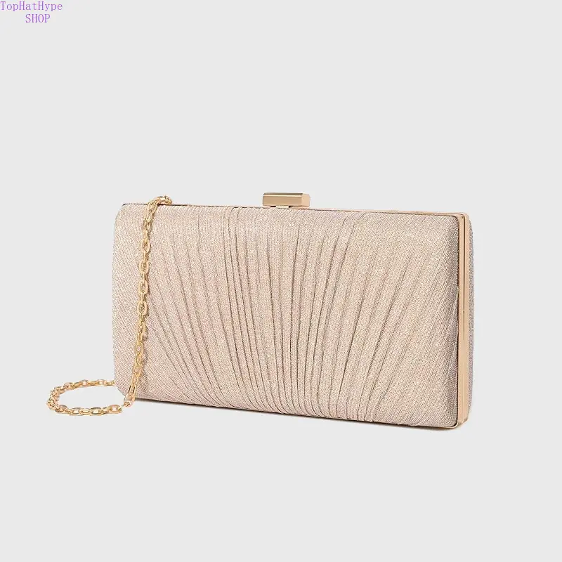 Women's European-Style Embellished Gold Clutch Bag - Trendy Fashion Luxe Elegant Evening Purse, Convertible Chain Strap Crossbody, Ideal for Weddings, Proms, Gold Clutch Purse, Trendy Clutch Bag