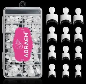 AORAEM White French Nail Tips 120 PCS Short French Style Acrylic Nail Tip 12 Sizes False Nails Clear and White Press on Nails for Women