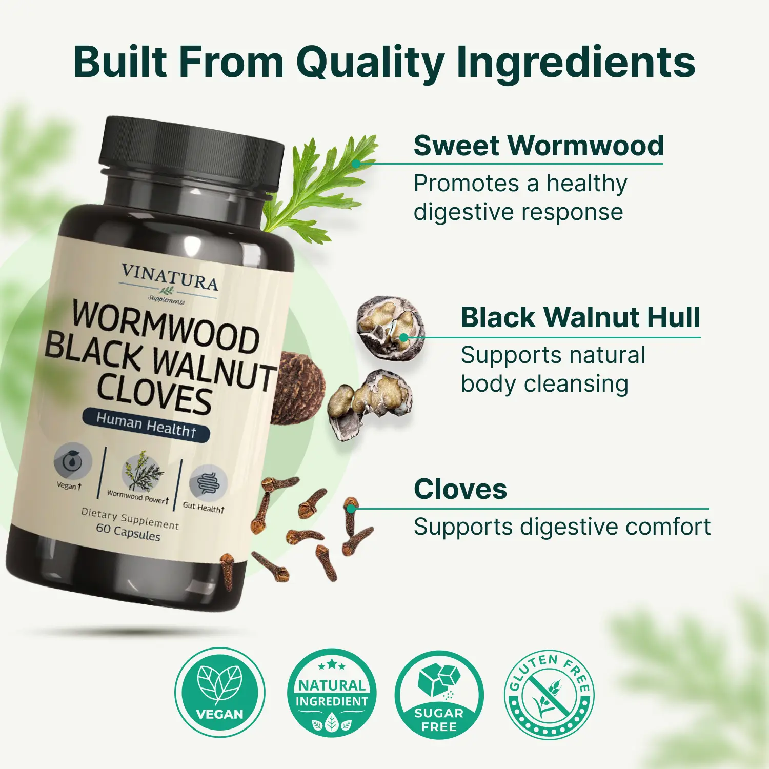 Wormwood Black Walnut Clove Capsules - Natural Gut Cleanse & Detox for Human Health, Digestive Health with Wormwood herb, Black Walnut Extract Combination, 60 Capsules Healthcare Natural, USA Made and Tested Dietary