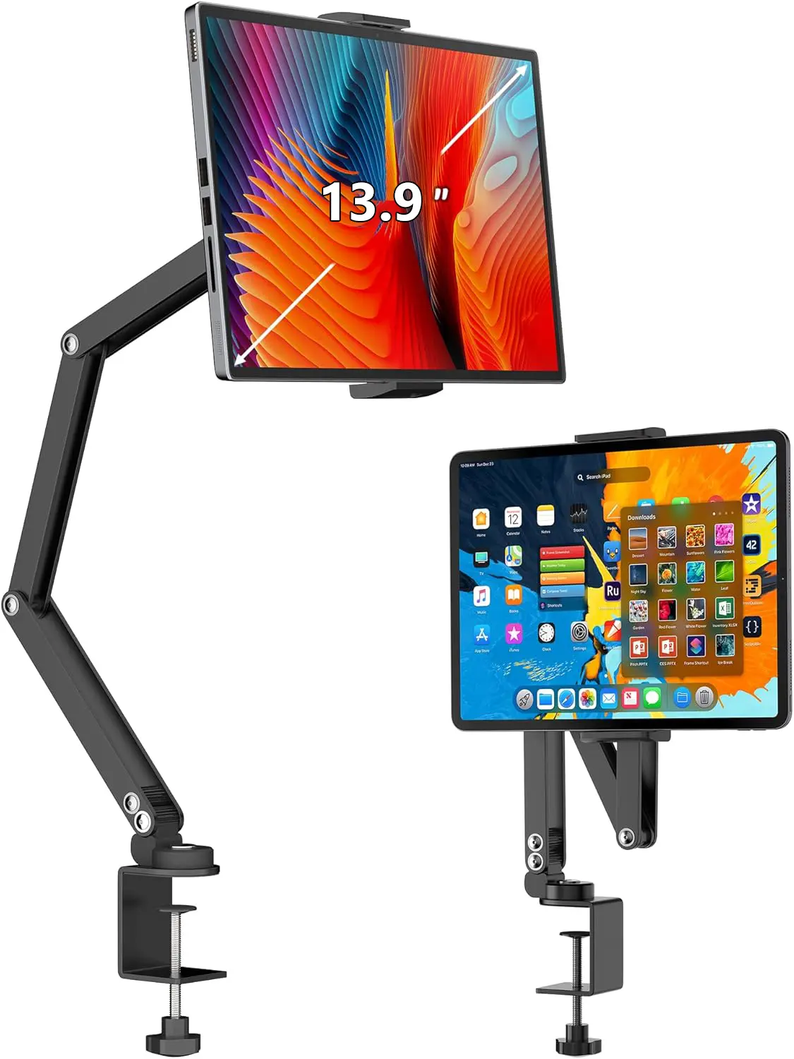 Foldable Flexible Tablet Stand Holder for Desk, 360° Adjustable iPad Arm Mount, Portable Monitor 13.9 Stand, Premium Phone Holder Compatible with iPad 13/12.9/11 Mini/10/9th, Samsung, Kindle