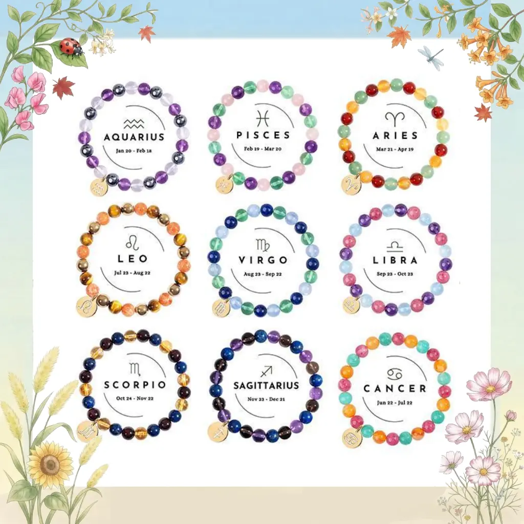 12 Zodiac Sign Constellation Crystal Bracelet | 8mm Astrology Bracelet for Aries, Taurus, Gemini, Cancer, Leo, Virgo, Libra, Scorpio, Sagittarius, Capricorn, Aquarius, Pisces | Healing Jewelry Gift for Women & Men | Best Friend Gift