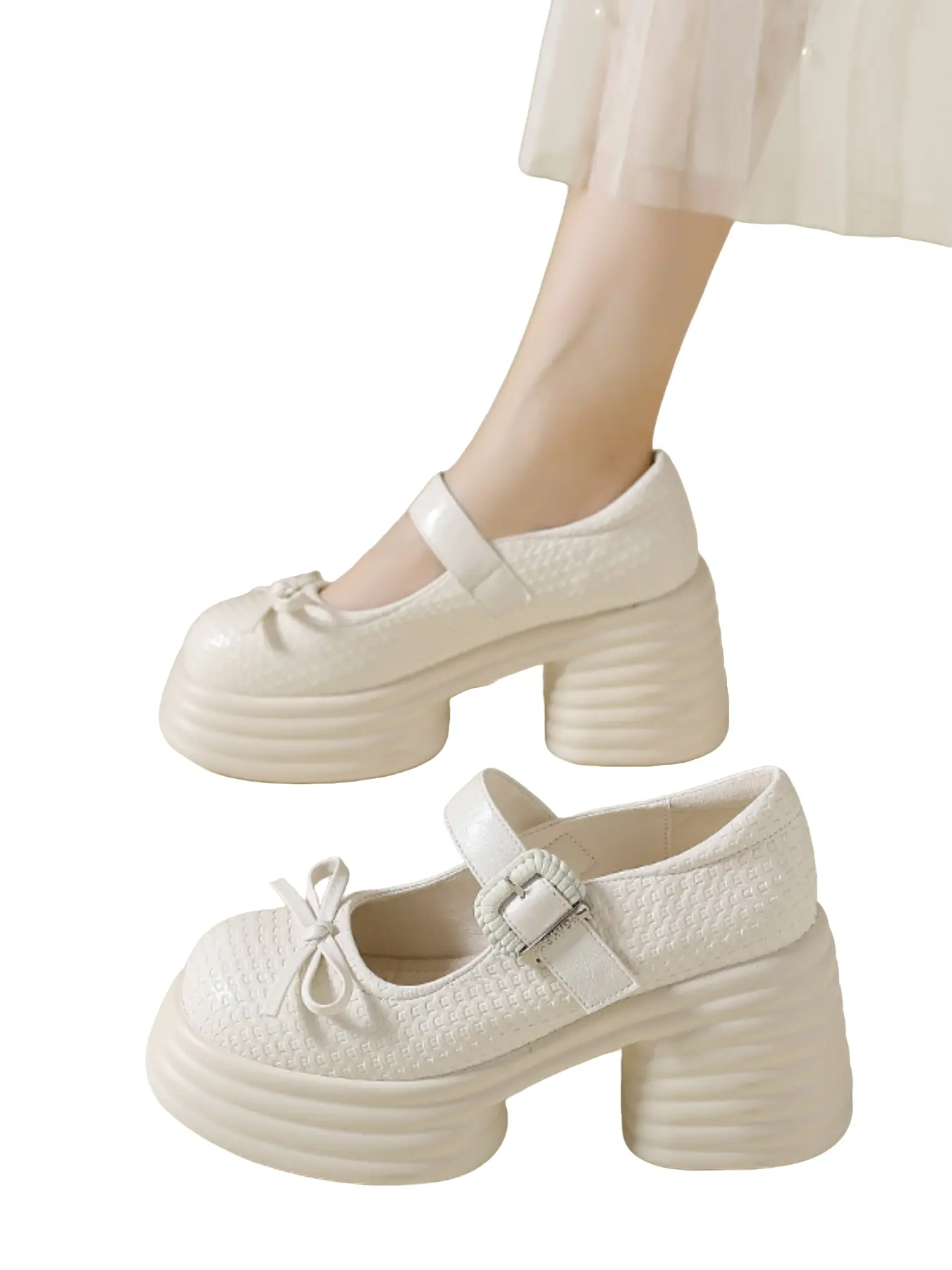 Korean Style Milk Bow Mary Jane Shoes, Thick Sole Platform, College Fashion Versatile Shoes, Trendy and Comfortable Footwear