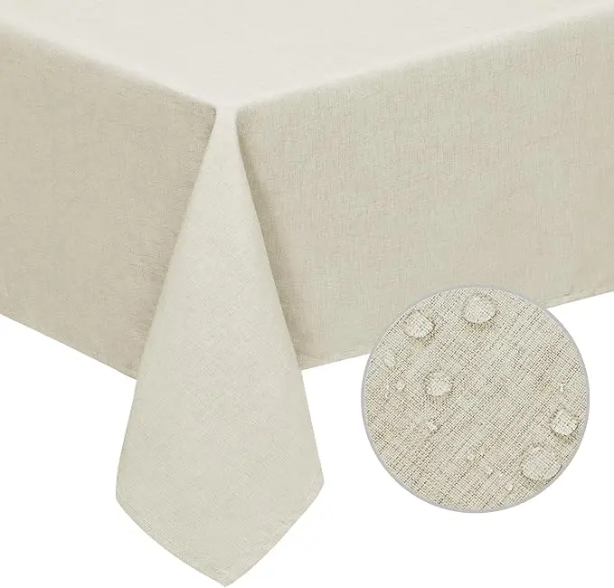 Easy-Going Faux Linen Waterproof Spill-Proof Tablecloth Stain Resistant Rectangle Table Cloth Wrinkle Free Decorative Fabric for Kitchen, Dining, Party, Weddings, Restaurants