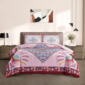 3-Piece Reversible Quilted Bedding Set,bed cover bedspread， Patchwork Floral Pattern, Soft Microfiber Blanket, Pillowcase, Suitable for Twin/queen Size, Patchwork Quilt Sets