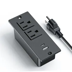 Small Size In-Desk Recessed Power Strip with USB-C & Outlets, Multi-Surface Outlet for Office Desk, Kitchen Counter, Bedroom Furniture with Surge Protection