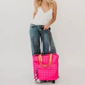 Pretty Simple The Tenley Quilted Tote Roller Bag - Hot Pink Quilted Design with Rolling Wheels for Easy Travel