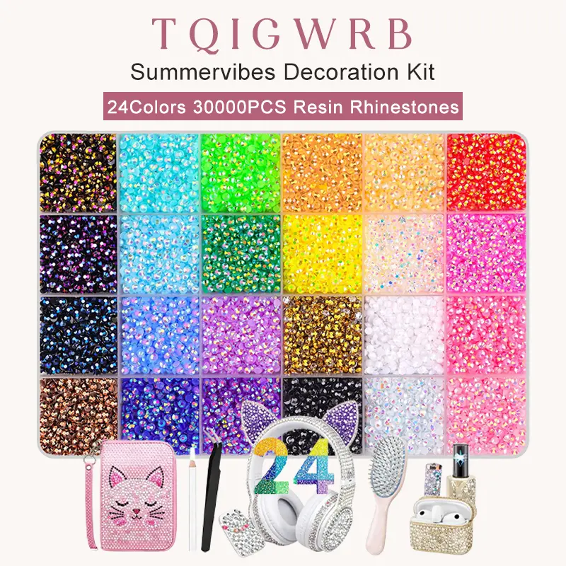 30000Pcs Resin Rhinestones with Gifted Tools for Crafting, Multicolors 3mm Non Hotfix Flatback Gems, Bedazzling Crystal for DIY Crafts Clothing Tumblers Mugs Shoes Fabric Decor Nail Art