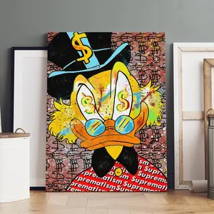 1 Count Wooden Frame canvas, Vintage Prints Abstract Face Design Money Duck Poster, Fun Animal Decoration, Fashion Art Corridor Office Mural, Exquisite Poster Home Decoration, Ideal Gift, HD, waterproof art, Artwork