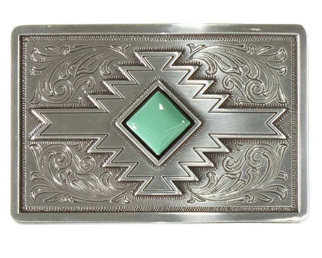 Blazin Roxx Turquoise Western Belt Buckle – Engraved Silver Rectangle, Western Belt Buckles, Waist Belt