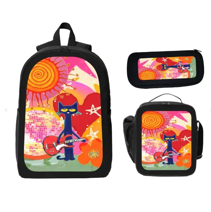 This 3-piece set includes a backpack, an insulated lunch bag, and a pencil case; it features adjustable, breathable shoulder straps and offers a lightweight yet spacious design, making it suitable for school use by children and teenagers.