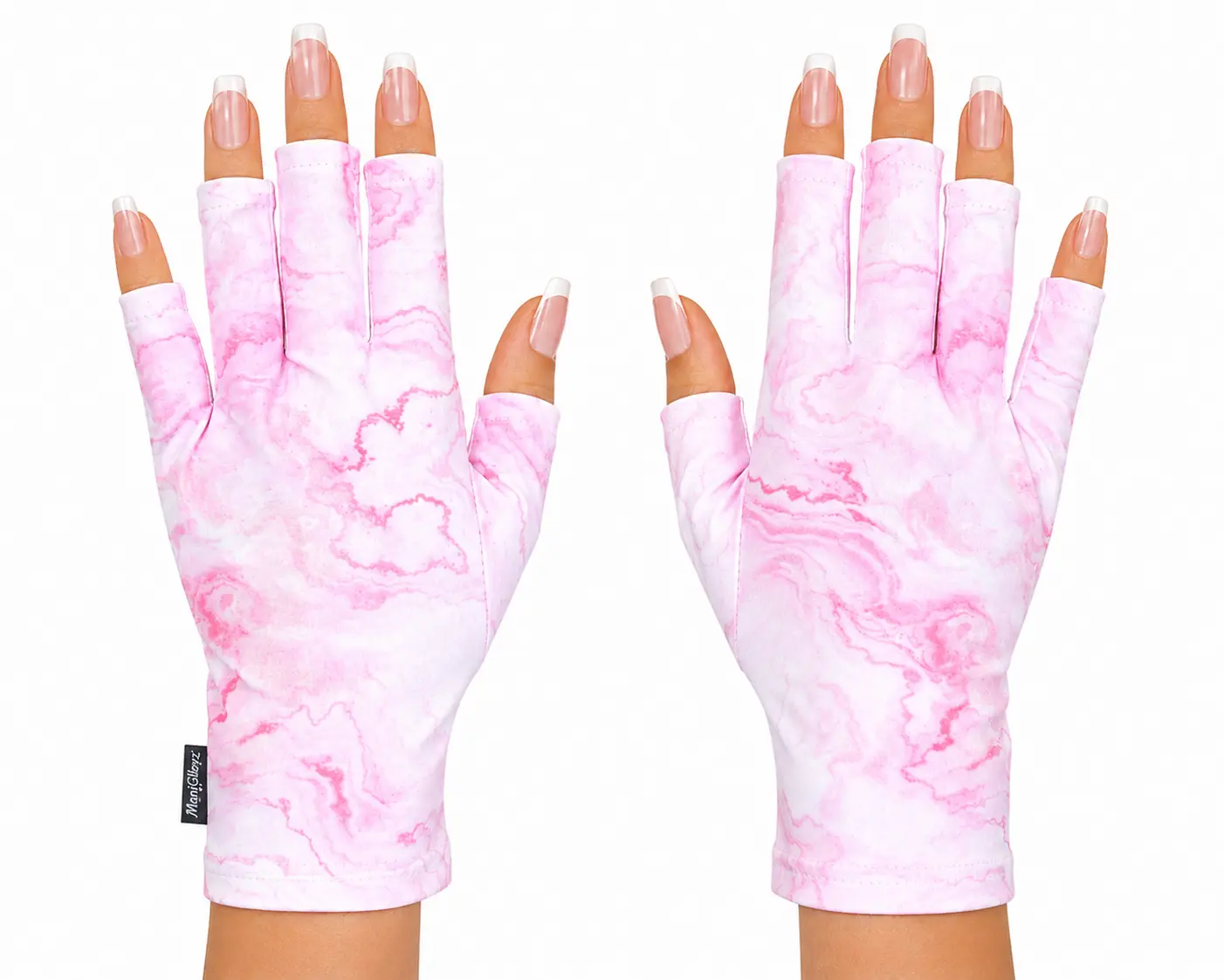 ManiGlovz Pink Marble UPF 50+ UV Protective Fingerless Nail Gloves for Gel Manicures, Nail Lamp Curing & Driving, 1 Size Fits Most, 1 Pair