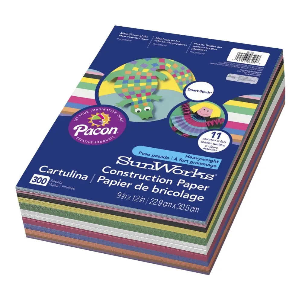 SUNWORKS 090206 Heavyweight Groundwood Construction Paper - 12 x 18 in, Assorted Colors, Colorful, Cuts Clean, Folds Evenly, Pack of 150