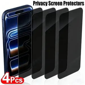 4pcs Anti-Privacy Tempered Glass Screen Protector, Accessories Compatible with iPhone 17 Pro Max 17 Air 16e 16 15 14 11 XR X XS Max 7 8 Plus SE 15 Pro Max 12 13 Mini, Full Coverage, Glossy Shield, HD Clarity, 9H Hardness, Dynamic Island Compatible