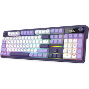 REDRAGON K762 Mechanical Keyboard, RGB, 2.4Ghz/BT/Wired, Mint Mambo Switches, White& Light/Dark Purple, w/Panel