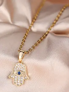 Fatima Hand Evil Eye Zircon Hamsa Necklace | Trendy Lucky Charm Jewelry for Daily Wear & Gifts