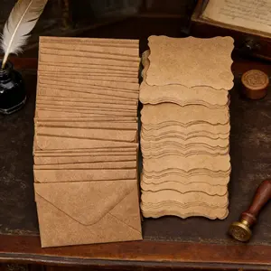60pcs Creative Kraft Paper Envelope and Gift Card Set, Vintage Envelopes with Blank Wavy Lace, 30 Envelopes + 30 Greeting Cards