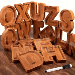 Alphabet Wooden Money Banks Set for Adults - Personalizable Letter Coin Banks - Indoor & Outdoor Home Decor - DIY Craft, Art Writing Compatible - Ideal for Gift and Decorations - Suitable for Ages 14+
