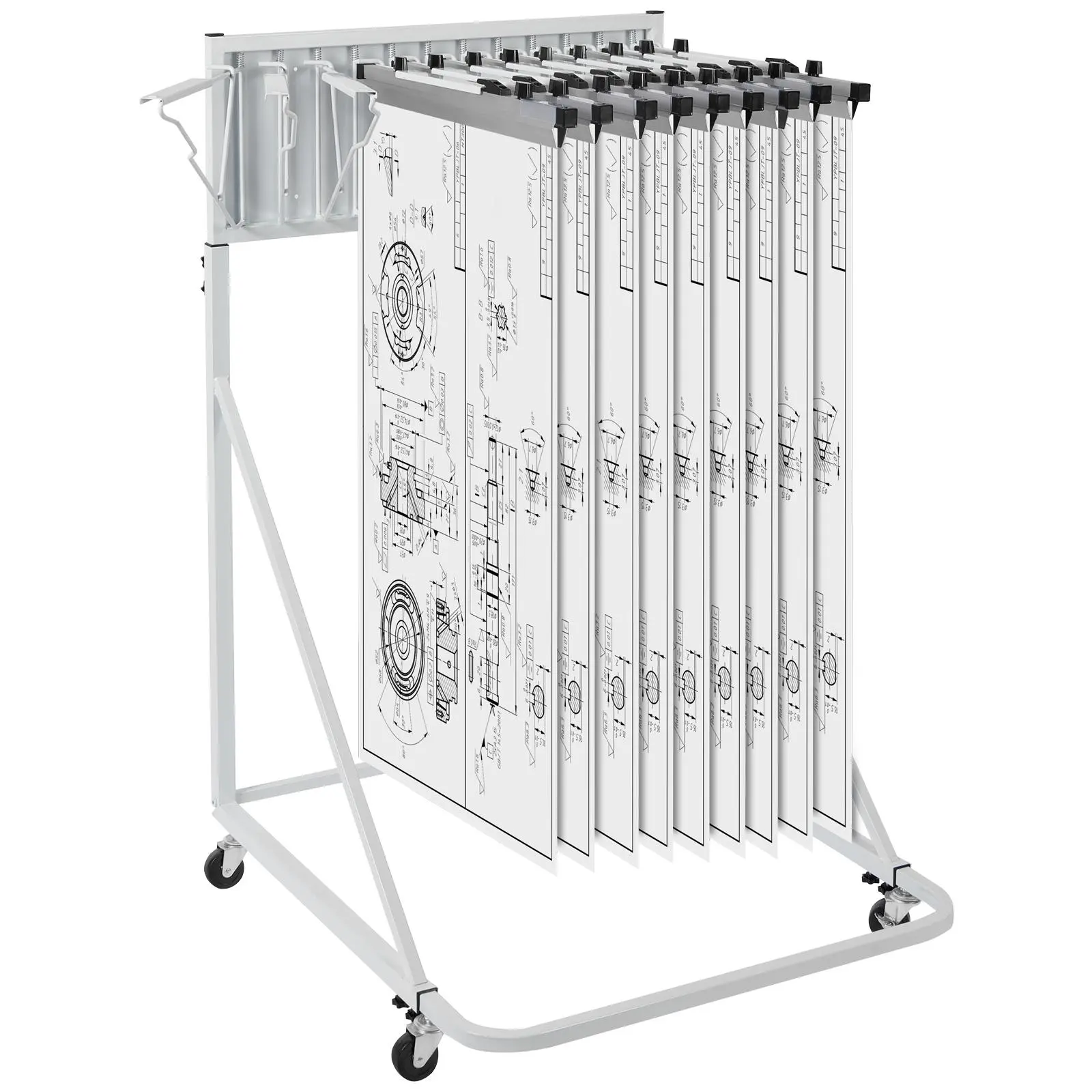 【Summerfinds】VEVOR Mobile Blueprint Storage Rack Plan Holder with 12 Pivot BracketsMobile Blueprint Holder Adjustable Height & LengthPoster Display Rack for Office and Home (Rack Only Without Clamps)