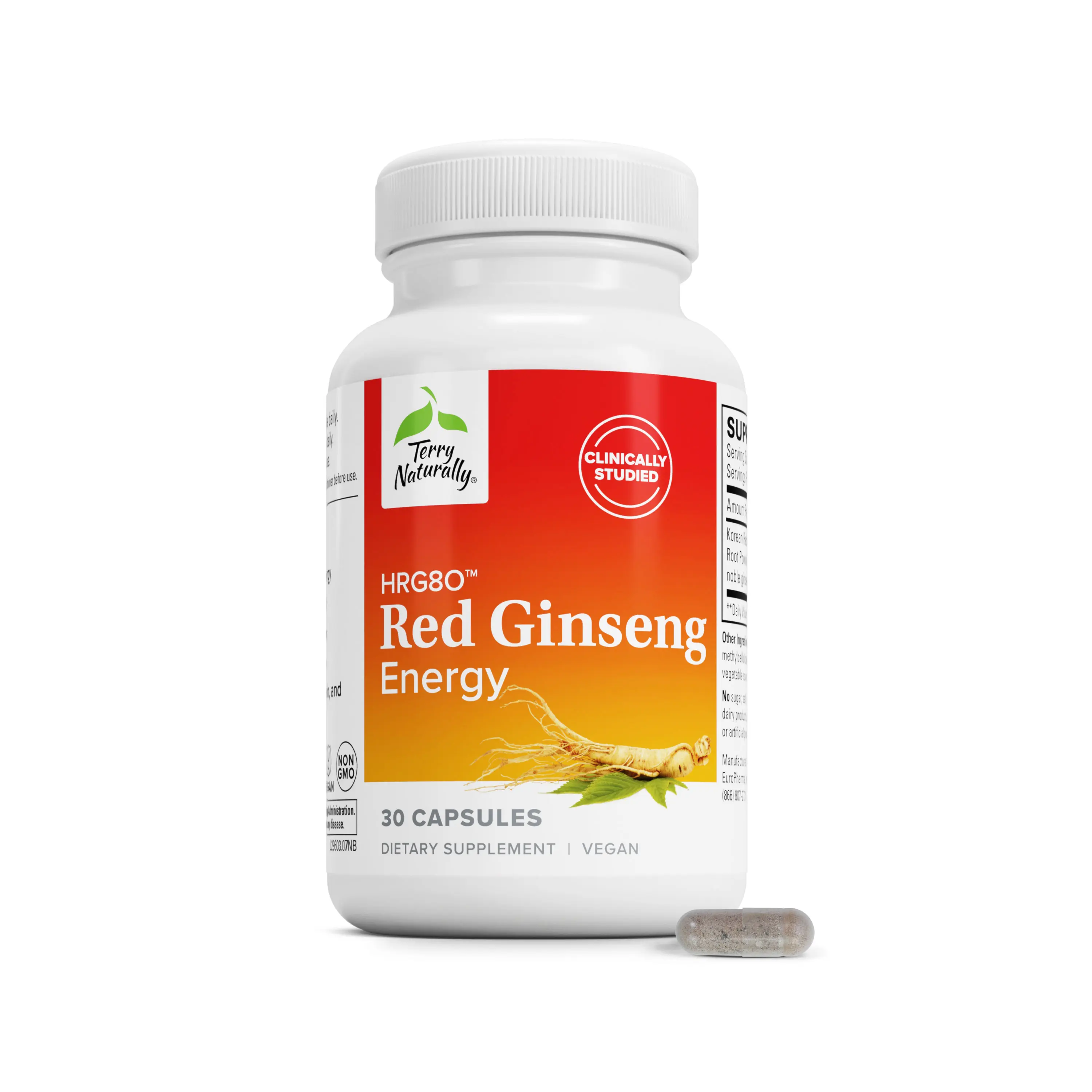 Terry Naturally HRG80 Red Ginseng Energy Chewable 30 Tablets Focus Support Physical Stamina Mental Energy Non GMO