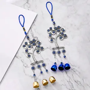 Turkish Blue Eye Hanging Ornament - Tree of Life & Evil Eye Wind Chime with Metal Bells, Car Interior Decorative Car Accessories, Ready-to-Hang Hammock Setup for Camping & Hiking