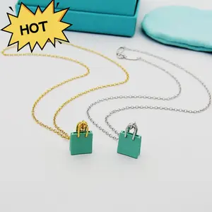 T'S Enamel Handbag Necklace |   Adorable Blue Gift Bag Pendant, Dainty Minimalist Clavicle Chain for Women, Perfect for Gifting & Daily Wear