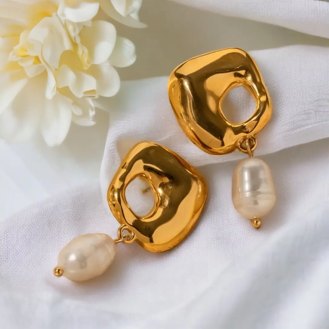Molten lava dangle drop Earrings, Gold Earrings, Dangle drop Earrings for her,