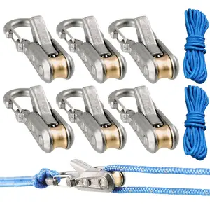 6 Hooks Rope with Roller Tensioner Lock Buckle Tie Down Rope Cargo Tightening US