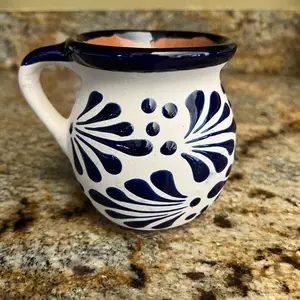 JARRITOS mexican mug clay, Brown w/ Yellow Mexican clay cup, MEXICAN cup hand painted Hand made Mexican pottery coffee mugs