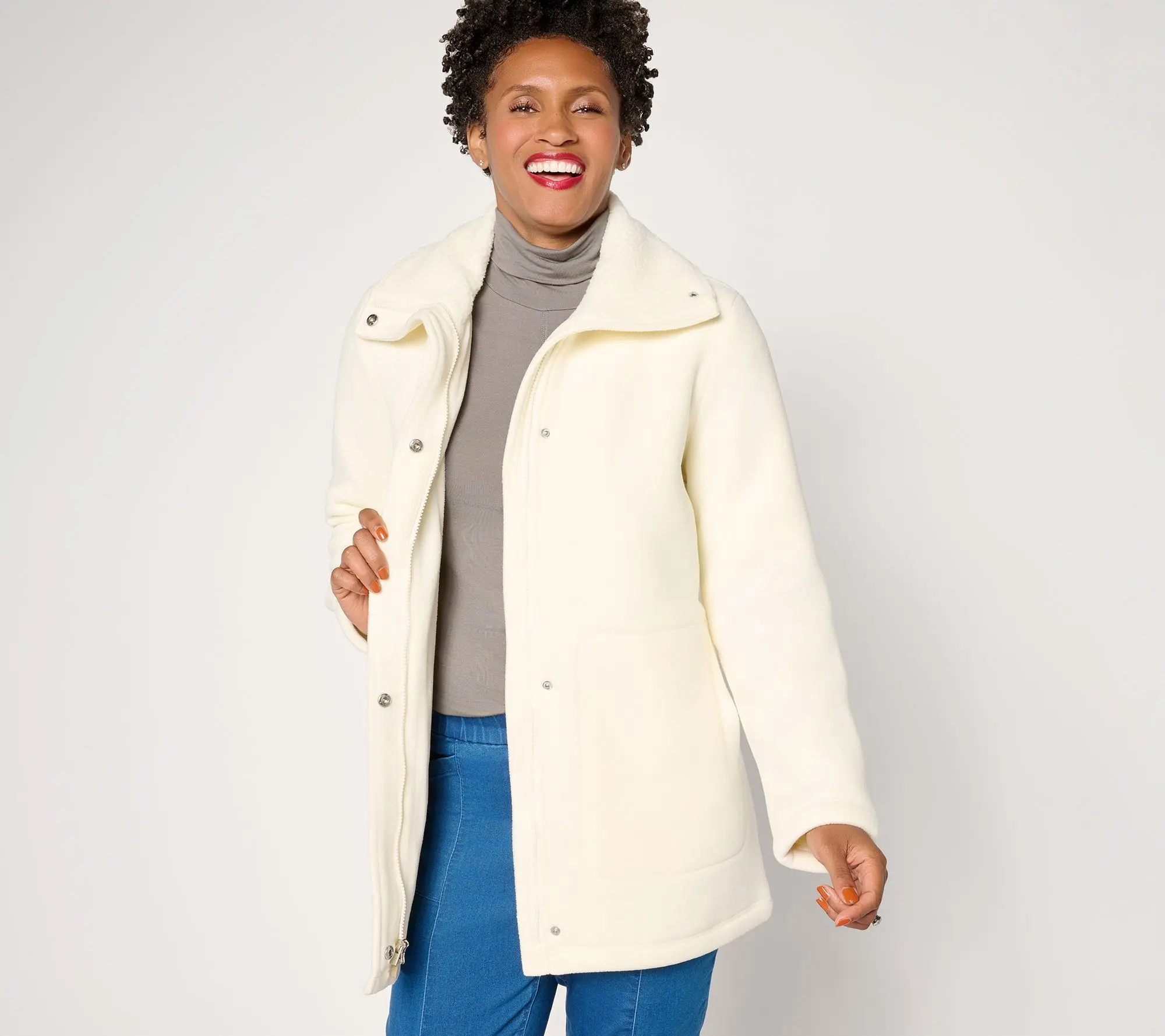 Denim & Co. Regular Fleece Bonded Sherpa Jacket with 2-Way Zip