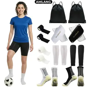 AMLANG 5/10pcs Soccer Training Gear Set for Men Women Youth, Grip Socks Shin Guard Sleeves Leg Bands with Drawstring Bag Football Accessories Kit