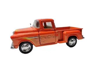 KINSMART 1955 Chevy Stepside Pick Up 1:32 Scale 5 Inch Die Cast Metal Remote Control Car with Openable Doors and Pull Back Action Orange Classic Model Car