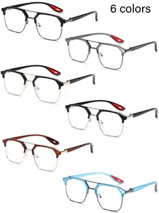 Retro Dual-Bridge Blue Light Blocking Glasses, Ultra-Light PC Frame, Uv400 Protection, Unisex Casual Style, Includes Elegant Packaging