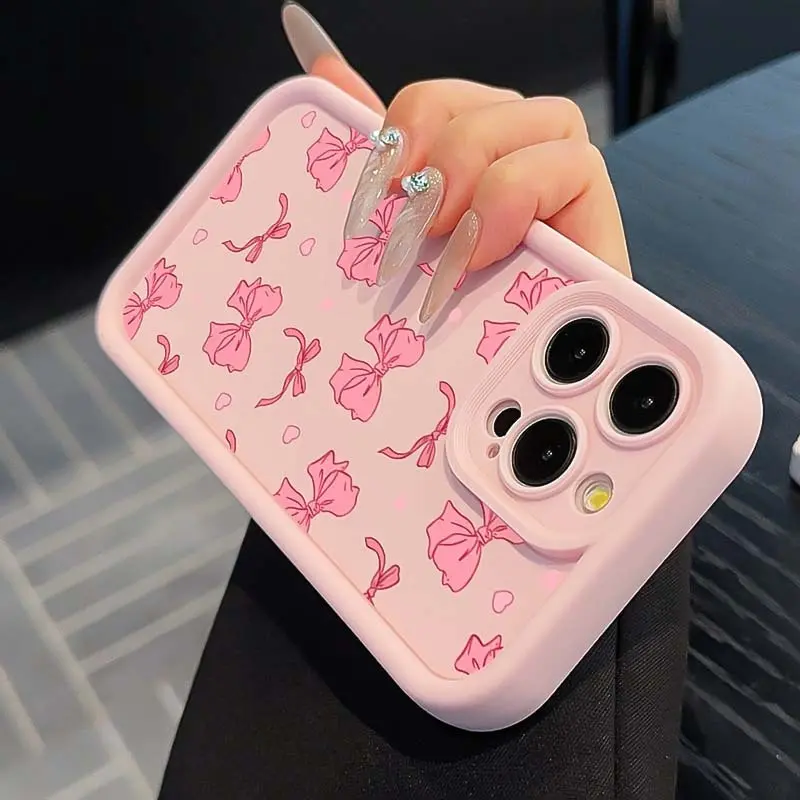 Pink tall bamboo pink bow and pink heart patterned phone case, compatible with iPhone 17/16/15/14/13/12/11/X/XS/XSMAX/16E/12.13MINI, drop-proof and scratch-resistant, a holiday gift for friends, family, and yourself., Accessories, Smartphone, Cellphone, H