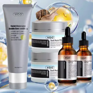 VGO 3-Piece Skincare Set - Gentle, Hydrating, & Nourishing Kit with Vitamin C Brightening Serum, Cleanser, & Moisturizer for Sensitive Skin