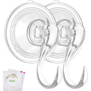 Wreath Hanger, Large Suction Cup Wreath Hooks with Wipes, Heavy Duty, 22 LB Capacity, Removable and , Clear, 2 count