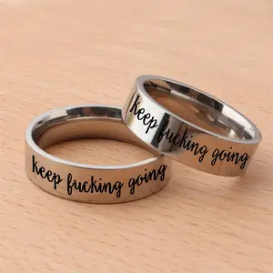 "Keep Fucking Going" Minimalist Stainless Steel Ring, 4MM/6MM Smooth Couple's Band