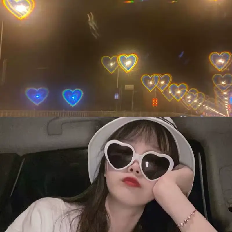 Love Heart Shaped Effects Glasses Watch the Lights Change to Heart Shape at Night Diffraction Sunglasses for Women Fashion RMM