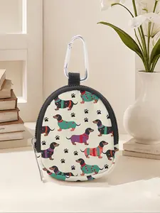 Dog Pattern Printed Mini Wallet, Lightweight Zipper Coin Purse with Hook Clip, Earphone Key Bag, Unisex Casual Style, All Seasons, Portable Coin Purse