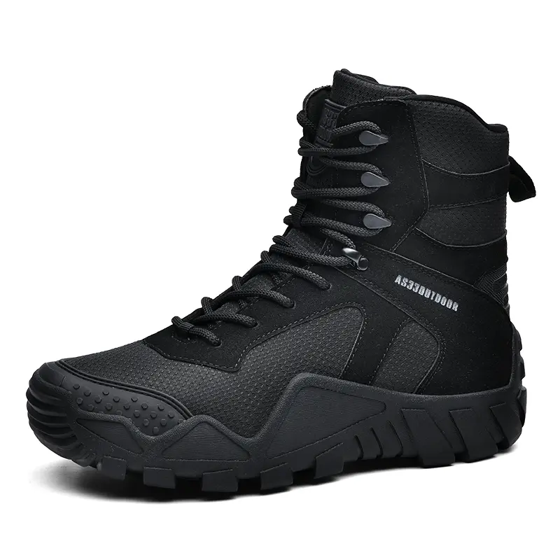 Male Durable Outdoor Hiking Boots - Stylish Lace-Up Rubber Sole, Slip-Resistant, Breathable, Shock-Absorbing, Superior Fit & Support, Rib Plates, Black Casual Fashion Boots