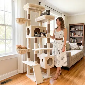 Upgrade Your Cat's Space: Globlazer s77c Heavy-Duty Cat Tree for Large Cats - Stable 2-Condo & Hammock Tower.