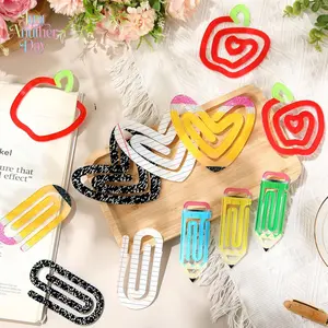 12PCS Pencil Heart Apple Shaped Acrylic Bookmarks, Cute DIY Decorative Page Markers, Creative Scrapbooking Stickers & Notebook Book Accessories
