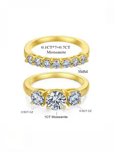Moissanite 3-Stone Ring Set Classic for Women Wedding Set  3 Stones Stackable Band  Lab-Created Hypoallergenic Engagement Promise Anniversary Gift Fine Jewelry Dainty Stacking Rings Bridal Set Rings