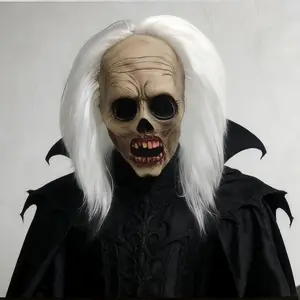 White Hair Witch Zombie Vampire Mask Realistic LatexFull Head for TikTok Viral Halloween Horror ChallengeCosplay Party Props Spooky Scary