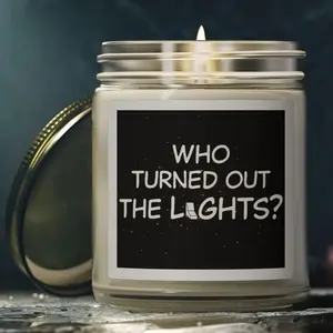 Who Turned Out The Lights Scented Candle with Unique Design Coconut Apricot Wax Cotton Wick Gold Lid Amber Clear Vessel Up to 50 Hours Burn Time - Decor