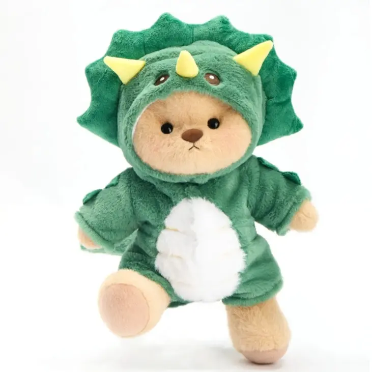 Getahug Soft Stuffed Dinosaur - Green & Orange Triceratops Bear, Handmade Jointed Unisex Cute Toy, Manual Care, Poseable, Huggable Collectible, Hand Wash Dry, Pretend Play Kids' Gift Idea, Unisex Names