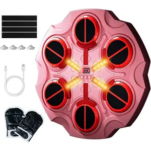 Music Boxing Machine, Smart Bluetooth Boxing Trainer Machine with Gloves, Adjustable Speed Wall Mount Exercise Equipment for Kids Adults, Electronic Punching Machine - Pink