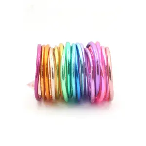 Rainbow Thai Buddhist Temple Bracelets, Mantra Bangle, Kumlai, Gold Flake Filled, Polycarbonate Tubing, Blessed for Love and Luck